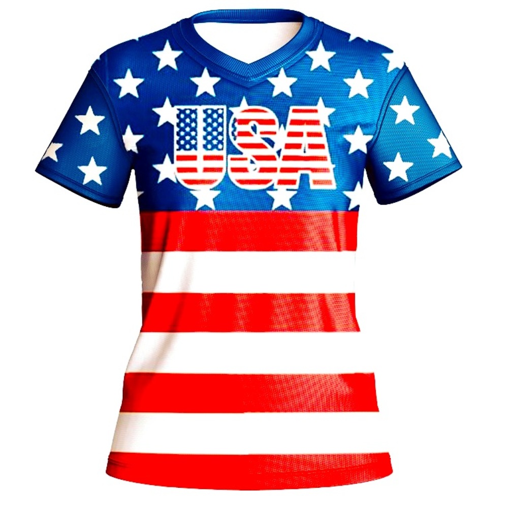USA Women’s T Shirts, 100% Polyester fabric, All day comfortable.